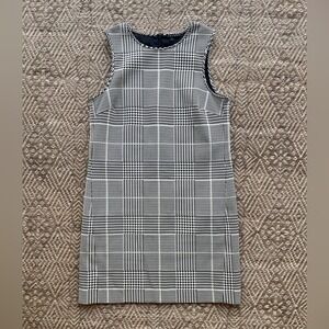 Theory Adraya Black White Houndstooth Plaid Sleeveless Shift Dress 6 Career Mini